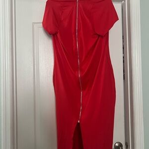 SHEIN Red Off-Shoulder Flutter Sleeve Bodycon Dress